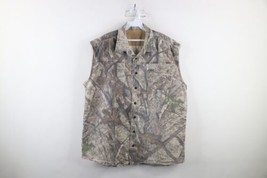 Vintage Streetwear Mens XL Faded Camouflage Cut Off Collared Button Shirt Cotton - £38.80 GBP