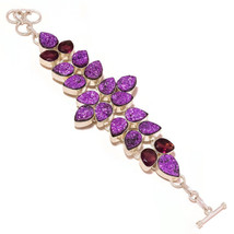 Purple Titanium Druzy with Purple Amethyst Gemstone 925 Silver Handmade Bracelet - £39.35 GBP
