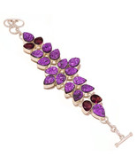 Purple Titanium Druzy with Purple Amethyst Gemstone 925 Silver Handmade Bracelet - $48.99