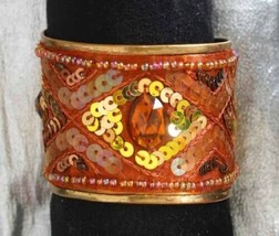 Elegant Coppery Rhinestone &amp; Sequin Cuff Bracelet - £10.16 GBP
