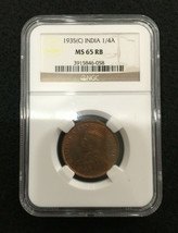 1935-C India 1/4 Anna NGC MS65 RB Rare Coin - A Rare Historical Artifcat - £78.52 GBP