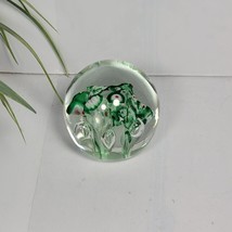 Vintage Mid Century Modern Dabs Green Floral Paperweight  Art Glass Desk Decor - $34.00