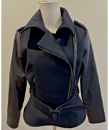 OSCAR de la RENTA Sz 8 Black Wool &amp; Lamb skin Leather Biker Jacket Coat ... - $292.05