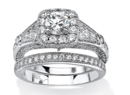 Round Halo Cz Bridal 2 Piece Ring Platinum Sterling Silver 6 7 8 9 10 - £159.86 GBP