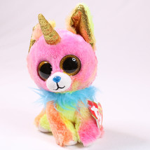 Ty Beanie Boos YIPS Pink And Yellow Unicorn Chihuahua Dog Plush Toy 6&quot; C... - £5.68 GBP