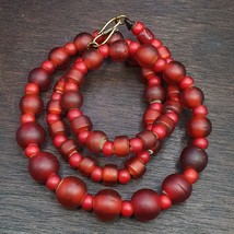 Collana di perline commerciali vintage veneziane cuore bianco e vetro rosso - $699.89 MXN