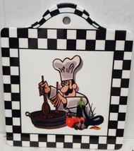 1 Ceramic Wall Plaque/Cutting Board w/cork back(7x8&quot;)FAT CHEF COOKING,Ru... - $11.87