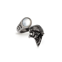 Alchemy Gothic R247 Howl At The Moon Ring Wrap Finger Wolf Pearl Moon - $29.99