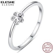 ELESHE 925 Sterling Silver Fine Rings Female Clear CZ Crystal Daisy Finger Ring  - $11.97