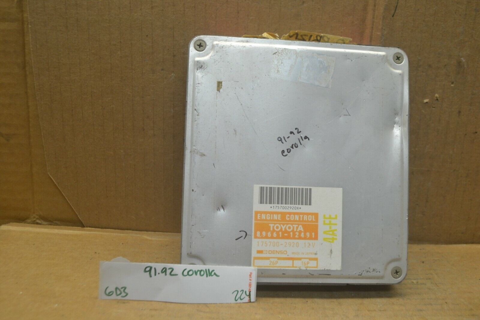 1991 1992 Toyota Corolla Engine Control Unit ECU 8966112491 Module 224-6D3 - $16.99