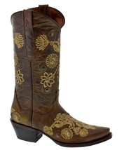 Womens Roma Brown Western Cowboy Boots Embroidered Distressed Leather Snip Toe - £86.32 GBP