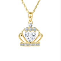 4CT Corazón D/VVS1 Real Moissanita Colgante Corona Collar 14K Oro Amarillo Baño - £79.22 GBP