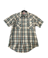 Vintage LEVI&#39;S Mens Shirt Plaid Button Down Short Sleeve Brown/Blue Size L - £11.53 GBP