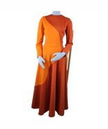 Vintage Maxi Dress Womens Sz S 70s Orange Wave High Neck Fitted Handmade... - $230.38
