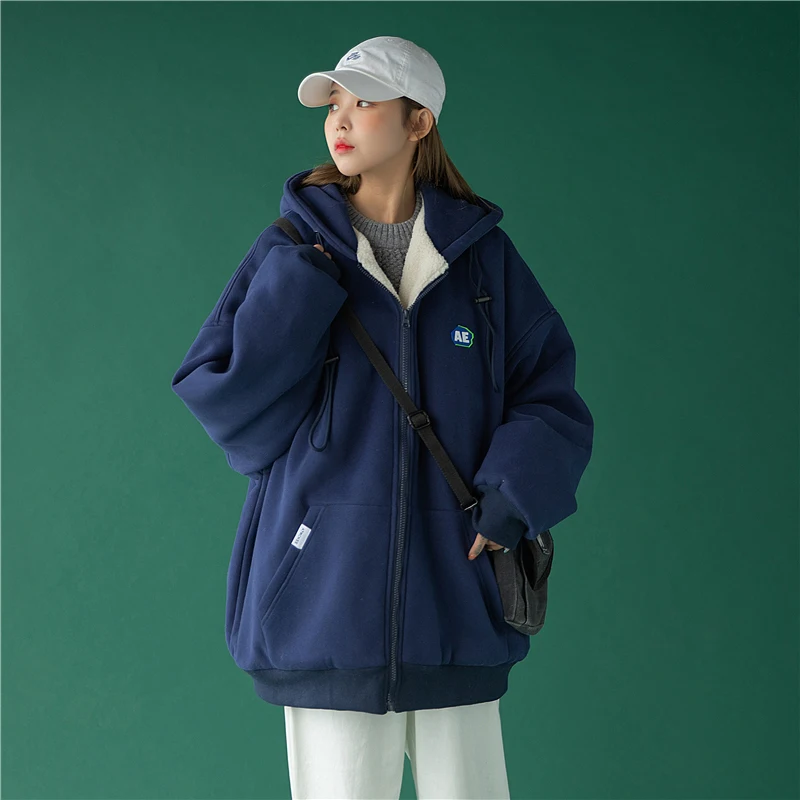 NELLARGEL Women Solid Oversized Winter Jacket  Female Harajuku Vintage Varsity J - £334.72 GBP
