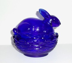 Mosser Glass Cobalt Blue Easter Bunny Rabbit Box Basket Candy Dish! - $33.90