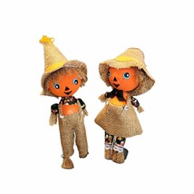 Boy Girl Burlap Figures Figurines Halloween Vtg Autumn Fall Decor FREE SHIPPING - £33.18 GBP