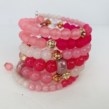 Pink Wrap Stack Bracelet Swarovski Crystals Copper Tone Boho Bling Frosted - £31.92 GBP