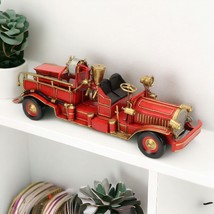 6 Inch Red and Gold Metal Hand Painted Early 20th Century Red Fire Engin... - $159.49