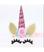Unicorn Cake Topper Set 5-1/2&quot; Tall X 4&quot; Wide Pink USA Seller - £7.10 GBP