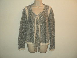 Mary McFadden Size M, Open Front Sweater Gray Nubby Knit, Fringed - £11.11 GBP