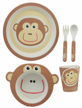 Ebros Monkey 5 Pc Organic Bamboo Dinnerware Set For Kids Children Toddler Baby - £20.90 GBP