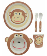 Ebros Monkey 5 Pc Organic Bamboo Dinnerware Set For Kids Children Toddle... - $493.98 MXN