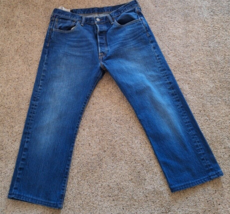 Levis 501 Jeans Mens 33x23 Blue Wash Classic Button Fly Denim - £13.69 GBP