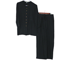 Vintage Kriss Kross Silk 2 Pc Outfit Set Womens Black Matching Top Botto... - $28.03