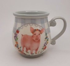 Pioneer Woman Novelty Gingham Pig Mug Gray Ceramic Cup 16oz New - $12.86