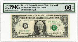 Fr.1908-B 1974 $1 FRN New York PMG Gem UNC 66 EPQ - $45.83
