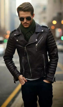 Motorcycle Stylish Men&#39;s Leather Jacket Black Genuine Lambskin Leather J... - $2,143.75 MXN+