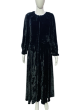 Doen Women&#39;s Vintage Rare Velvet Button Black Ruffle Midi Maxi Gown Dress S - £519.04 GBP