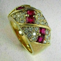 3.20 Ct Princess Cut Simulated Red Ruby Band Ring 925 Silver Gold Plated - £94.95 GBP