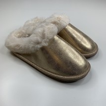 Sugar and Jade NWOB girls size 6 gold fuzzy slip on glitter slippers R7 - £8.24 GBP