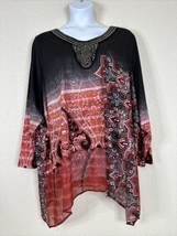 NWT Avenue Womens Plus Size 30/32 (4X) Blk/Red Paisley Beaded Top 3/4 Sl... - $26.99