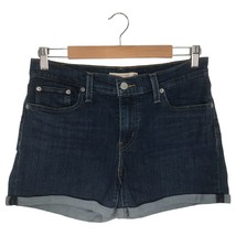 Levis Jean Shorts Womens 28 Denim Mid Length Rolled Cuff Stretch 90s Dark Blue - £19.13 GBP