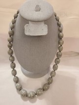 Vintage Monet Signed Grey Bead &amp; Goldtone w/ Black Spacer Beads Necklace 28&quot; - £14.39 GBP