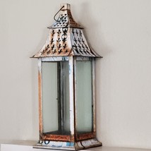 Vintage Lantern Fleur de Lis Lantern Recycled Metal &amp; Glass Salvage 23x8x8&quot; - $13.10