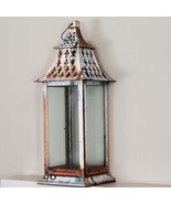 Vintage Lantern Fleur de Lis Lantern Recycled Metal &amp; Glass Salvage 23x8x8&quot; - $13.10