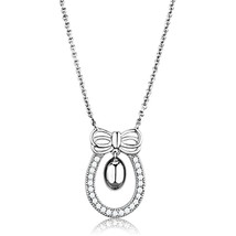 Vintage Bow Knot Simulated Diamond Pendant Drop Charm Rhodium Plated Necklace - £60.10 GBP