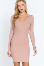 Women&#39;s Long Sleeve V-Neck Mini Rib Dress - $11.50