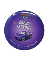 Disney Parks 3&quot; Button Pin DLR DCA &quot;Cars&quot; Land Opening Purple Dizzy U-Turn - $4.94
