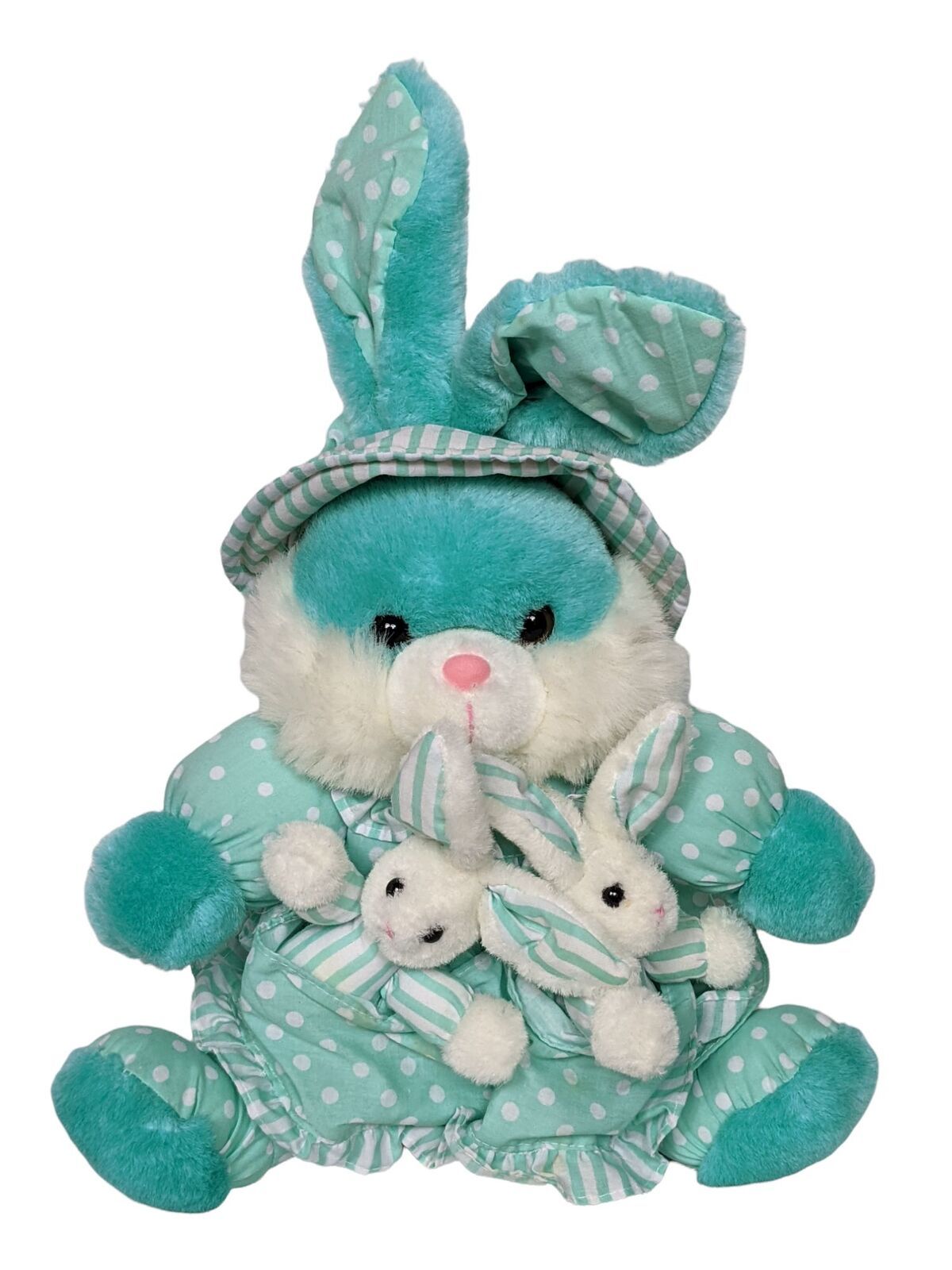 Primary image for Dan Dee Easter Bunny Rabbit Holding Baby Bunnies Teal Dress Stuffed Animal 16"