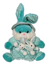Dan Dee Easter Bunny Rabbit Holding Baby Bunnies Teal Dress Stuffed Animal 16" - $39.60
