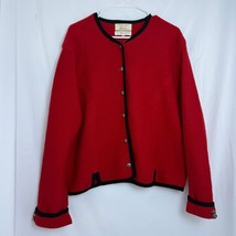 Vintage Women&#39;s Tally-Ho 100% Wool Button Down Cardigan Red Black Trim S... - £27.87 GBP