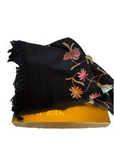 Metropolitan Museum of Art Wool Embroidered Scarf Black Floral NWOT - $56.99