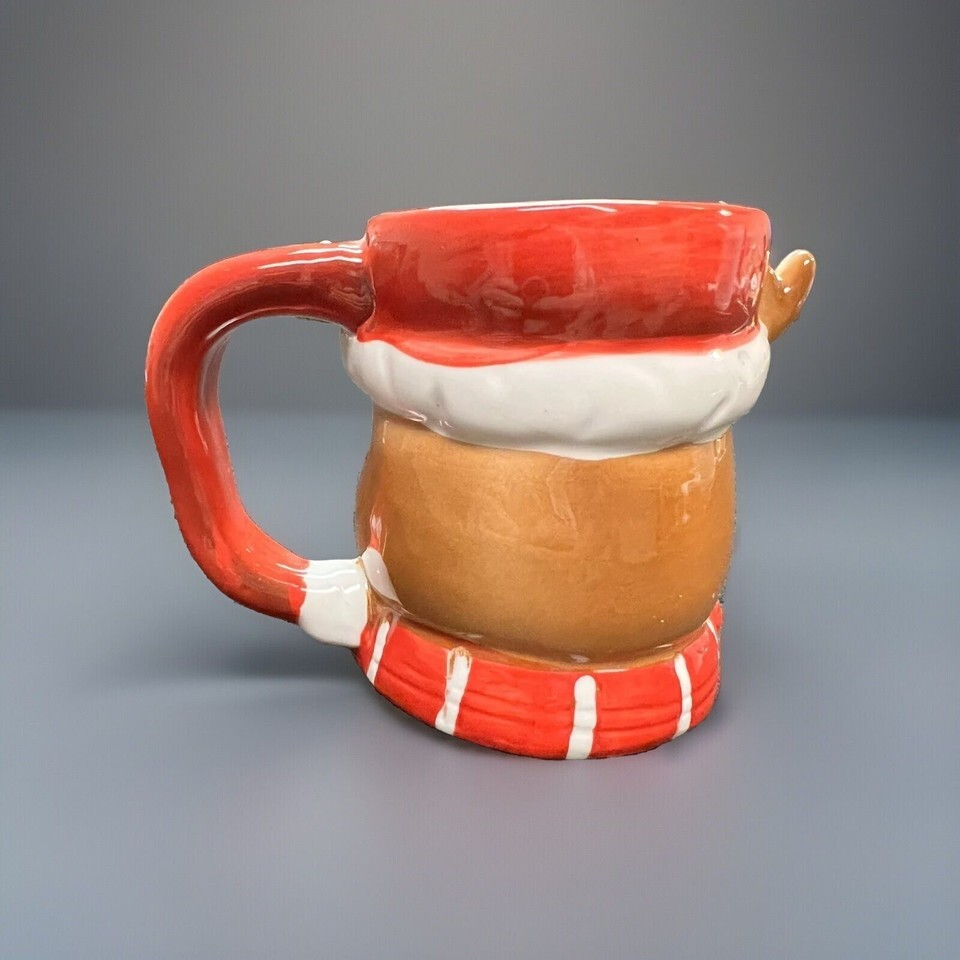 Holiday Time  Reindeer Deer Head Mug Cup Christmas 3D Brown Red Handle Item image 2