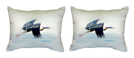 Pair of Betsy Drake Eddie&#39;s Blue Heron No Cord Pillows 16 Inch X 20 Inch - £62.40 GBP