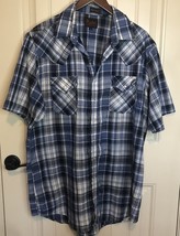 Plains Western Wear Tall Man Shirt Plaid Blue White Size LT Pearl Snap B... - $12.62